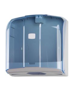 Distributore maxi di carta asciugamani QTS in ABS con capacità 500  foglietti bianco con vetrino blu 
